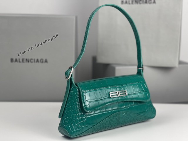 Balenciaga專櫃2022爆款小號鱷魚綠全皮肩背包 巴黎世家翻蓋腋下包 fyj1538